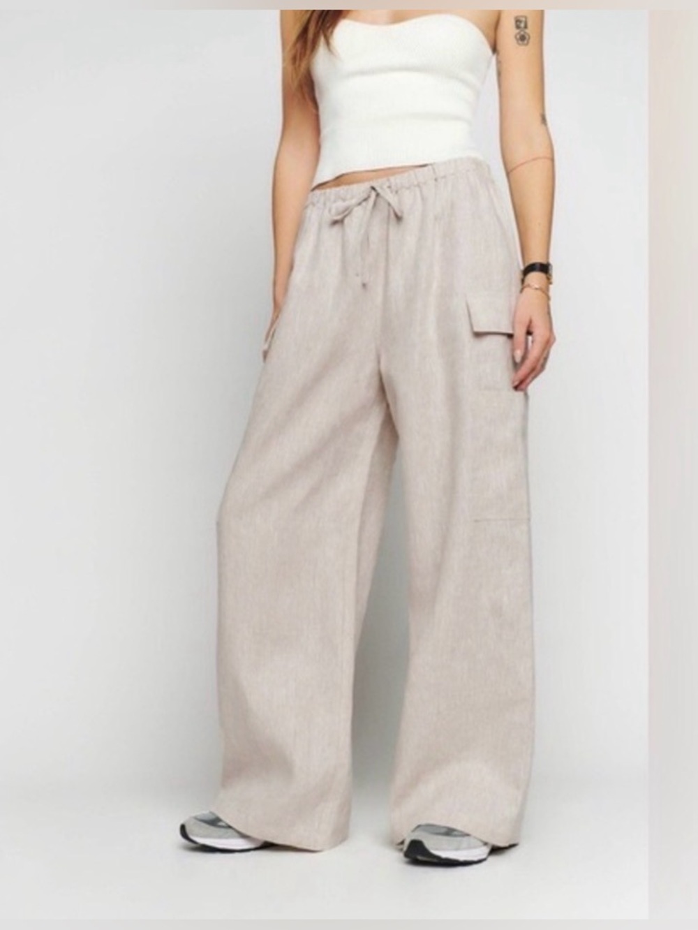 Reformation Ethan linen cargo pants in oat wide leg XL plus size